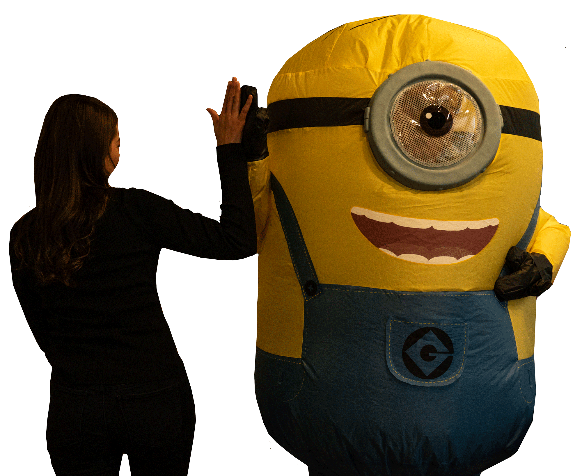 woman high-fiving a minion