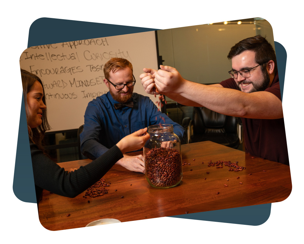 accountants putting beans in a jar