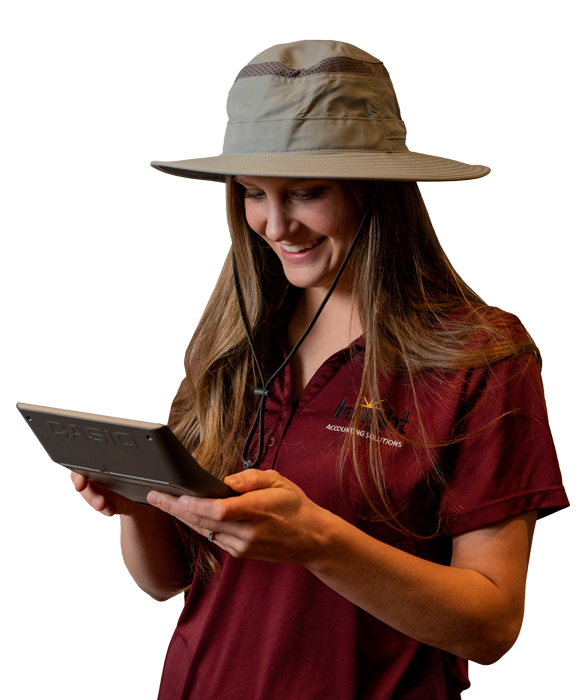 woman holding calculator